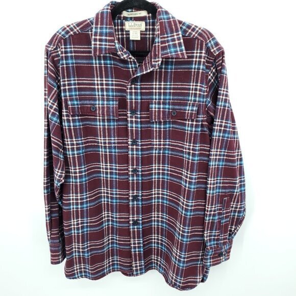 Men's L.L. Bean Chamois Cloth 100% Cotton Traditional Fit Plaid Flannel Shirt M - Picture 1 of 16